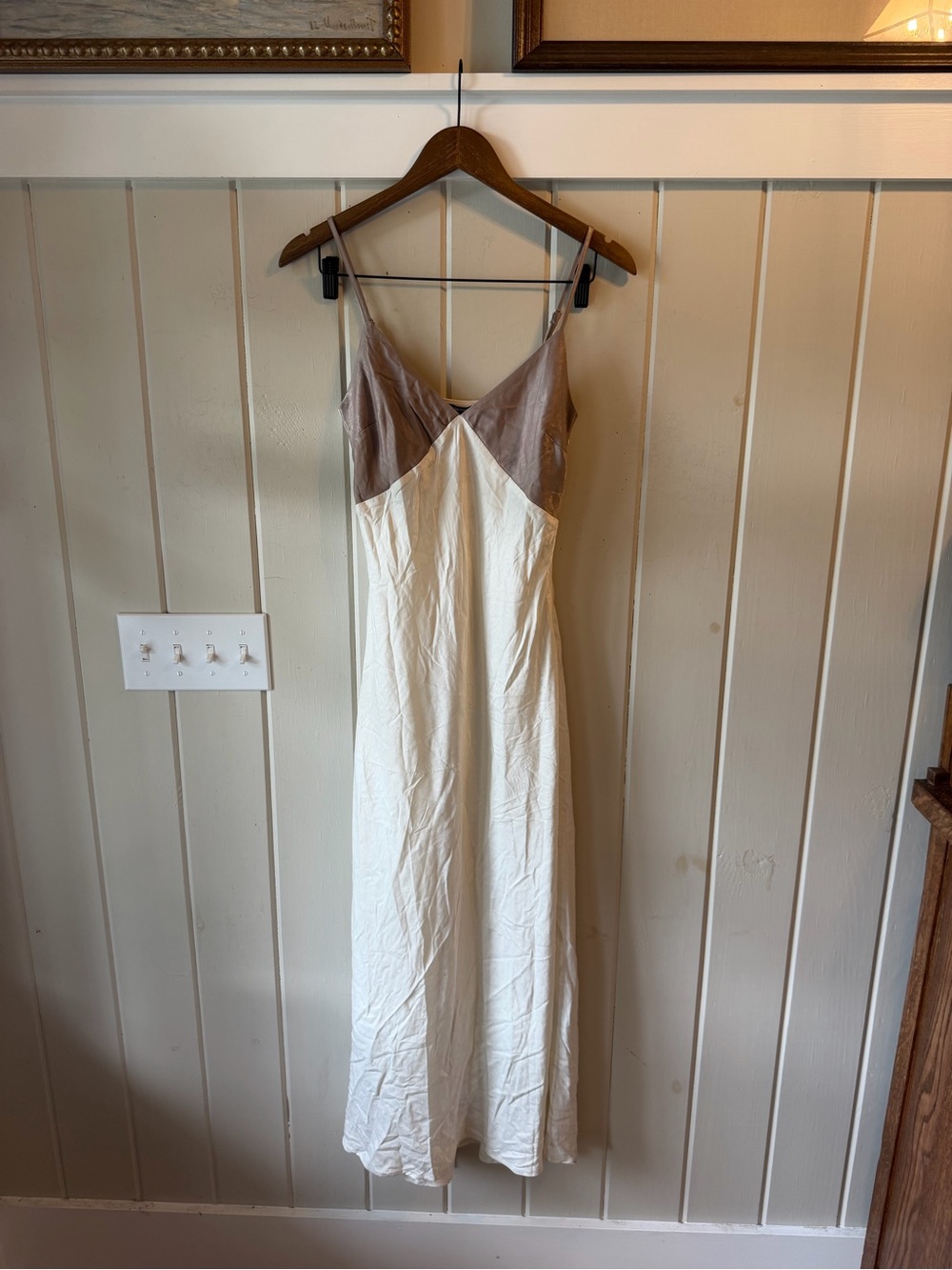 NWT Forever 21 Cream Slip Dress w/ Taupe Bodice, Size S